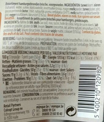 Brioche hamburger buns nutrition facts table