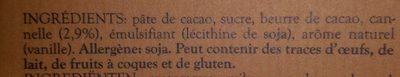 Chocolat noir cannelle ingredients label