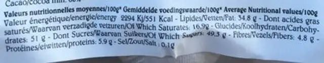 Oeufs en chocolat nutrition facts table