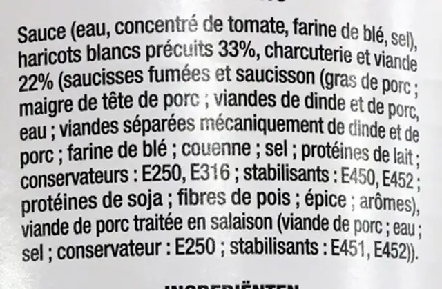 Cassoulet ingredients label