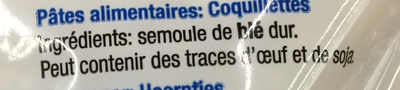 Coquillettes ingredients label
