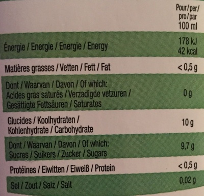 Jus de pomme nutrition facts table