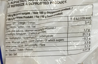 Pommes frites préfrites surgelées nutrition facts table