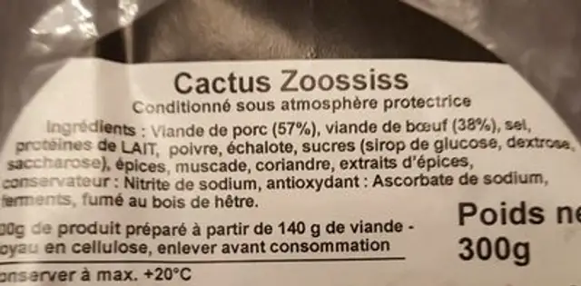 Cactus zoossis ingredients label
