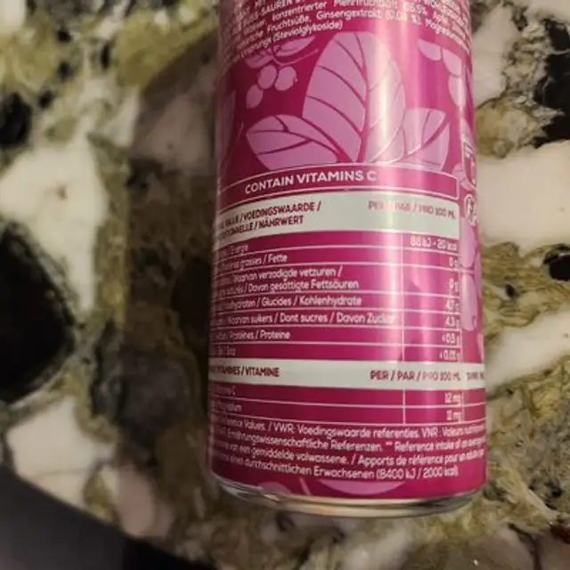 Blackcurrant Sparkling Drink nutrition facts table