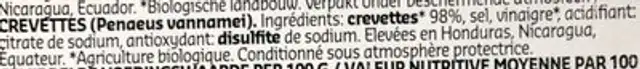 Scampis cuits avec queue ingredients label