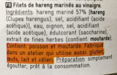 Filets de hareng au vinaigre ingredients label