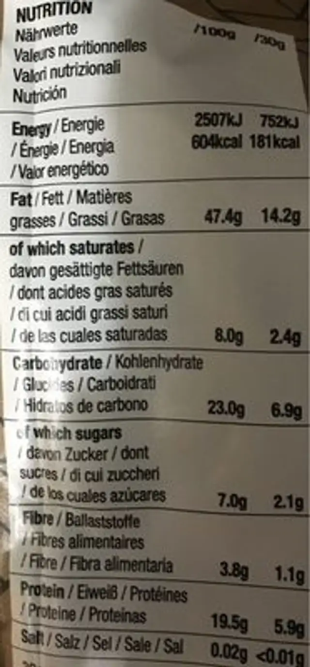 noix de cajou nutrition facts table