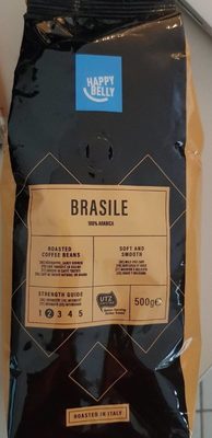 Café grains Brasile 100% arabica front packaging