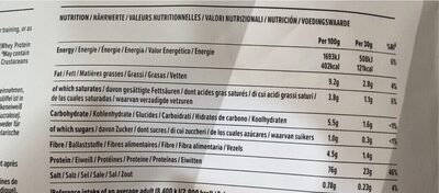 Whey Protein Vanilla Flavour nutrition facts table