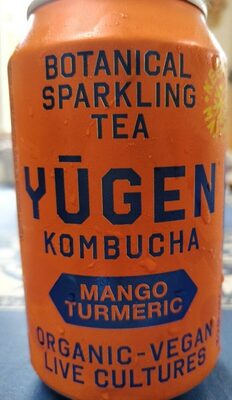 Yugen kombucha Mango turmeric front packaging
