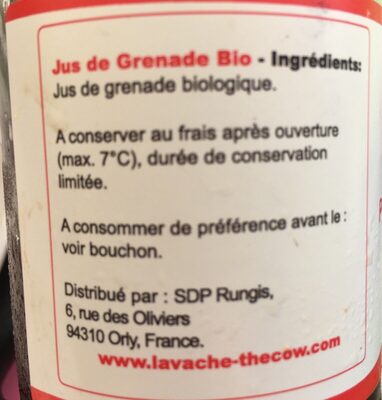 Pur jus de grenade ingredients label