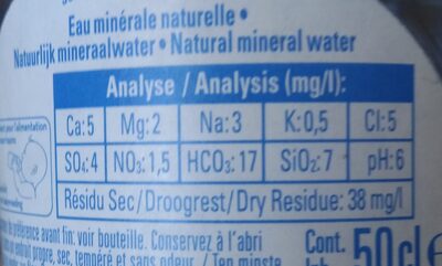 Spa 50cl nutrition facts table