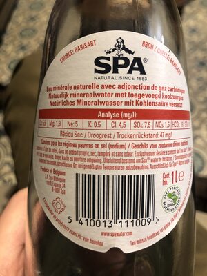 Spa Intense nutrition facts table