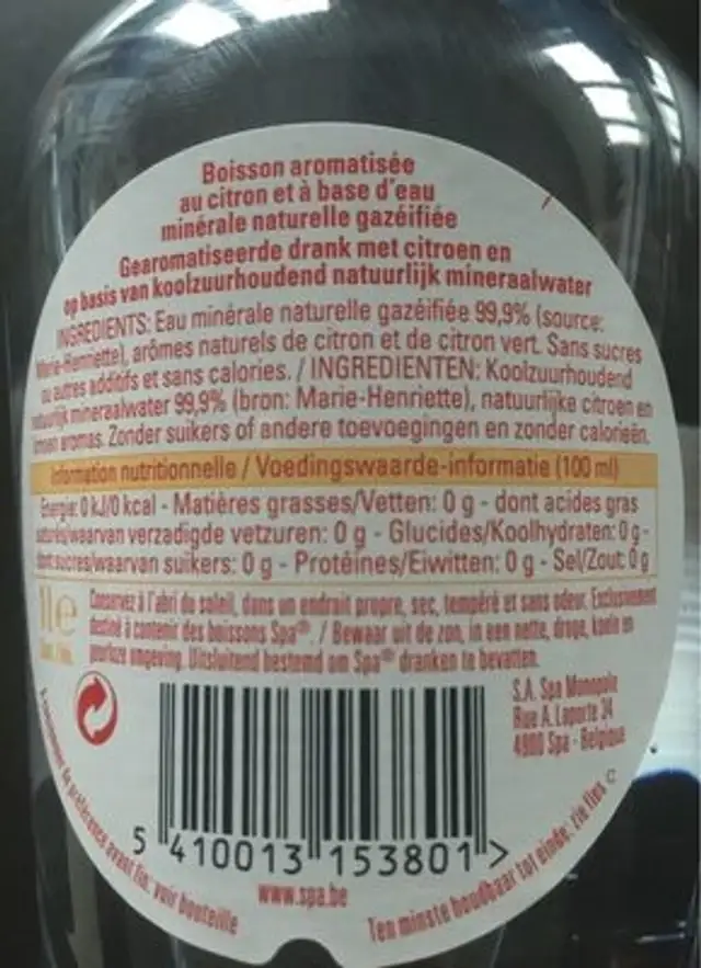 Spa touch of lemon nutrition facts table
