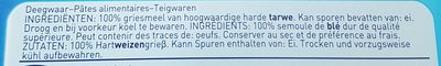 Pâtes Capellini Soubry ingredients label