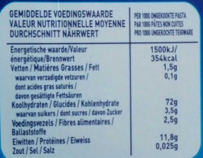 Quick Macaroni Coupé nutrition facts table