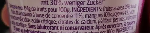 Enjoy Fruits Exotiques ingredients label