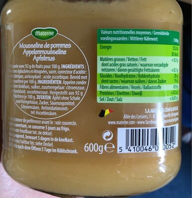 Pommes Belges Mousseline ingredients label