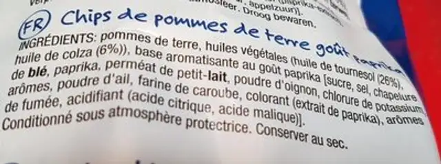 Paprika Flavour ingredients label