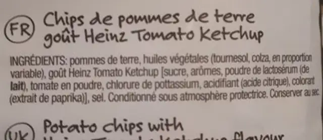 Heinz Tomato Ketchup Flavour ingredients label