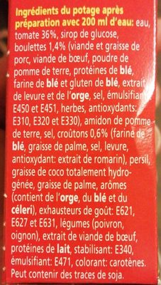 Soupe ingredients label