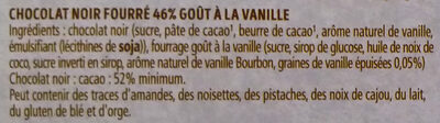 Chocolat fourré goût Vanille ingredients label