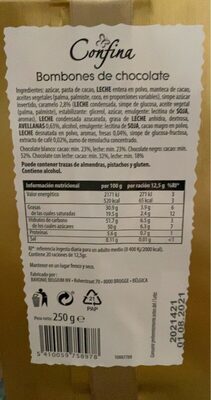 Bombones de chocolate front packaging