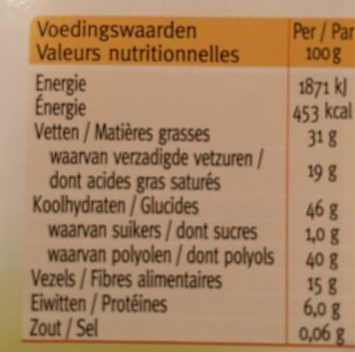 Céréal Barre Chocolat Noir nutrition facts table