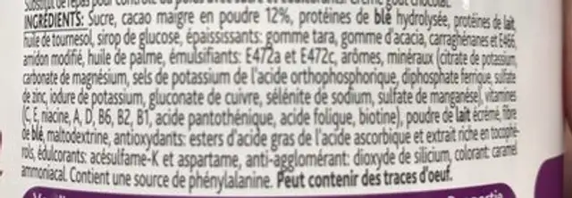 Gerlinéa Mon Repas Pudding Saveur Chocolat ingredients label