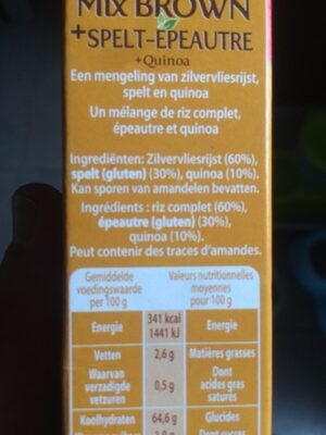 Mix Brown + épautre + quinoa ingredients label
