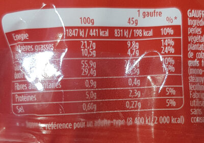 Gaufres de Liège nutrition facts table