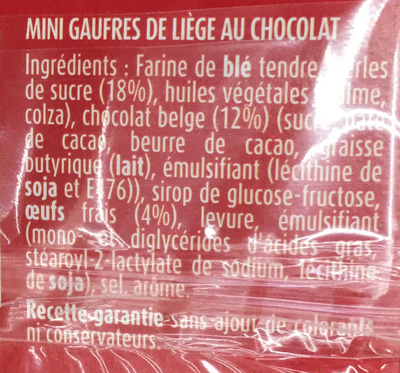 Mini Gaufres de Liège aux oeufs frais Chocolat Belge ingredients label