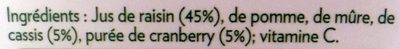 Essentiels antioxydant raisin cassis cranberry ingredients label