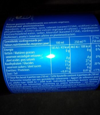 Cola nutrition facts table