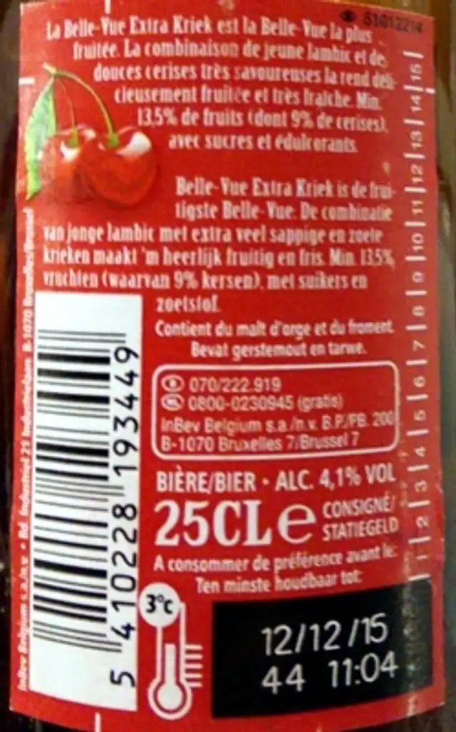 extra kriek ingredients label
