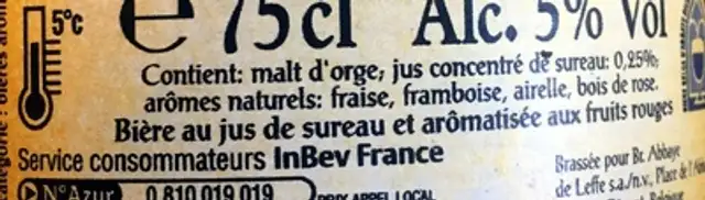 BLE 75CL BIER.ABBAYE LEFF.RUBY ingredients label