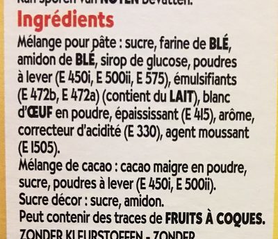 Cake Cœur de Nuage Marbré ingredients label