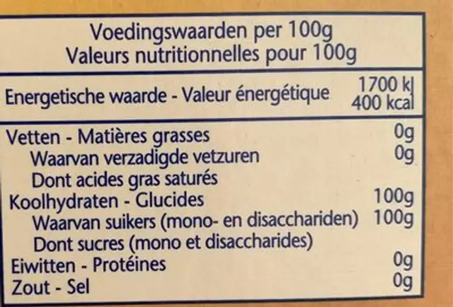 Sucre espresso T ingredients label