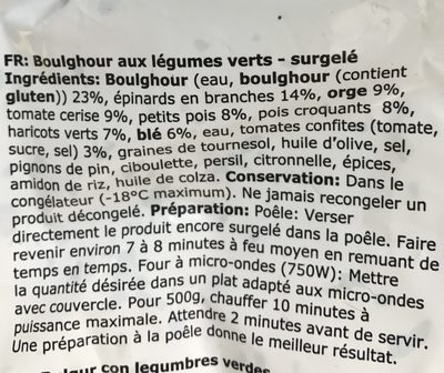 Bulgur vegetale ingredients label