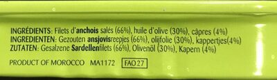 Ansjovis - in olijfolie - gerold met kappertjes ingredients label