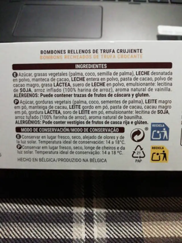 Rellenos de trufa crujiente ingredients label