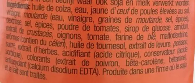 Sauce samouraï ingredients label