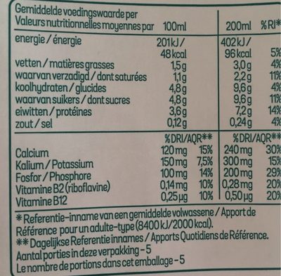 Lait Demi Écrémé nutrition facts table