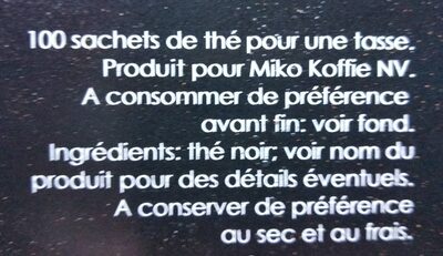 Thé noir Ceylan nutrition facts table