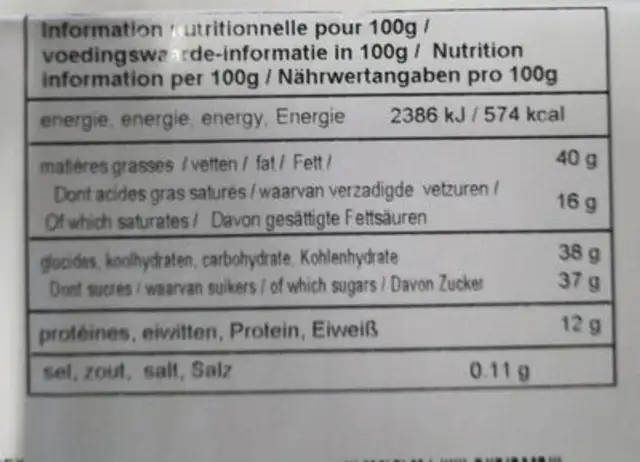 Amandine Miko nutrition facts table