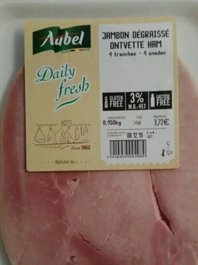 Jambon dégraissé nutrition facts table