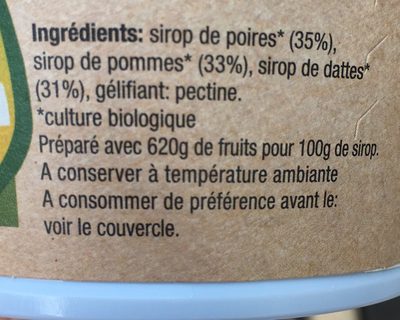 Sirop Poire-pomme-datte ingredients label