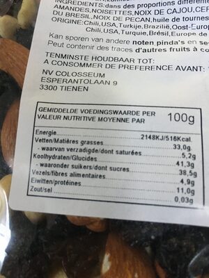 Mendiants ingredients label