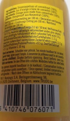 Valencia 100% jus d'orange ingredients label